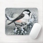 Tapis De Souris Oiseau de Chickadee couvert petit par noir (Avec souris)