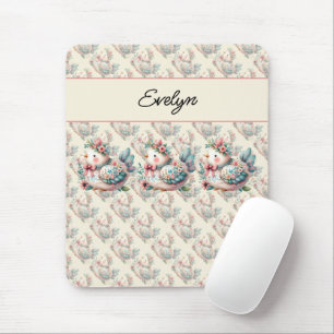 Tapis De Souris Oiseau Folklorique Floral au Charme Bohème Pastel