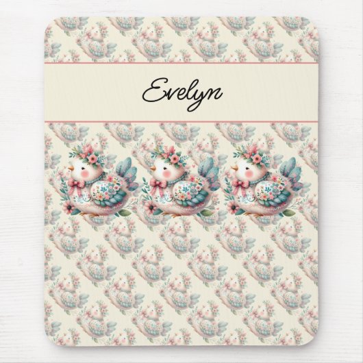 Tapis De Souris Oiseau folklorique floral au charme Pastel Boho (Devant)