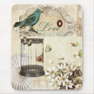 Tapis De Souris oiseau français vintage moderne de cage à oiseau