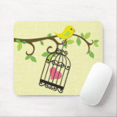 Tapis De Souris Oiseau jaune, cage à oiseaux (Avec souris)