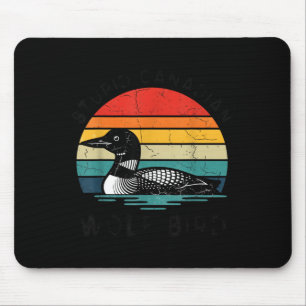 Tapis De Souris Oiseau loup canadien Loon Rétro Coucher de soleil