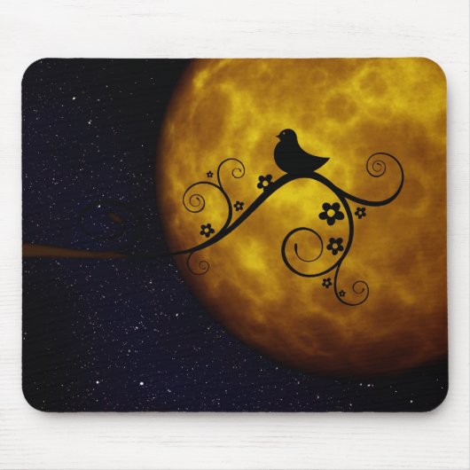 Tapis De Souris Oiseau mignon dans le clair de lune (Devant)
