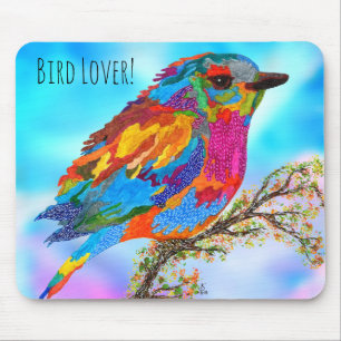 Tapis De Souris Oiseau mignon et coloré sur une branche Mousepad