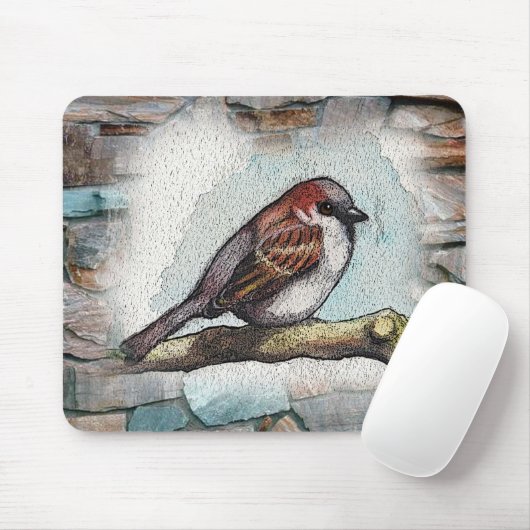 Tapis De Souris Oiseau, moineau : Peinture d'aquarelle, art (Avec souris)