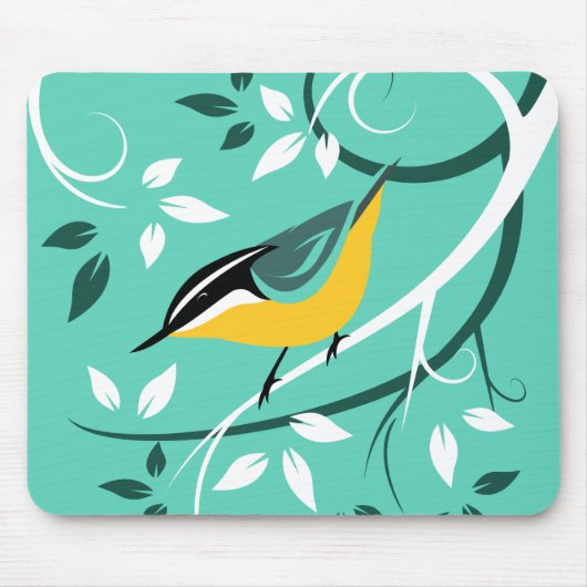 Tapis De Souris Oiseau Nuthatch Dans L'Arbre (Devant)