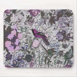 Tapis De Souris Oiseau pourpre vintage et impression florale avec
