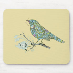 Tapis De Souris Oiseau vintage Inspiré Mignonné Sur Une Branche
