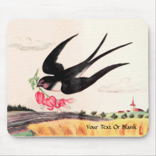 Tapis De Souris Oiseau Volant Avec Fleurs