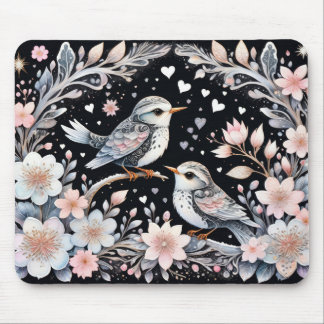 Tapis De Souris Oiseaux amoureux sur fond de Noël