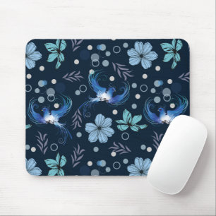 Tapis De Souris Oiseaux bleus et harmonie florale motif sans coutu