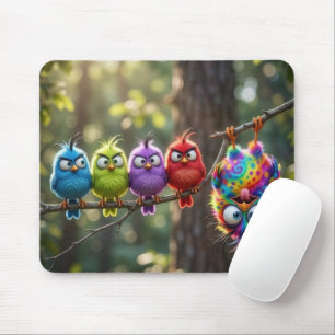 Tapis De Souris Oiseaux colorés et duveteux