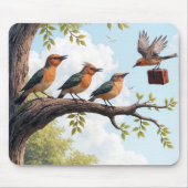 Tapis De Souris Oiseaux d'affaires sur une branche d'arbre (Devant)