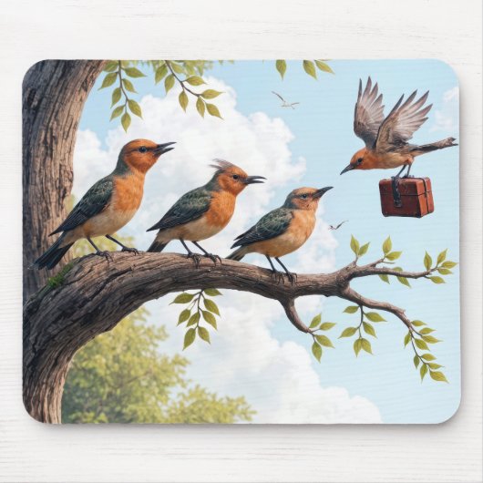 Tapis De Souris Oiseaux d'affaires sur une branche d'arbre (Devant)