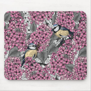 Tapis De Souris Oiseaux dans le jardin lilas rose