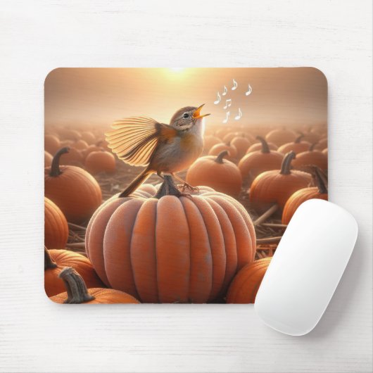 Tapis De Souris Oiseaux d'automne chanter sur un Citrouille (Avec souris)