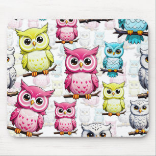 Tapis De Souris Oiseaux de Chouette colorée Motif Arrière - plan b