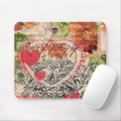 Tapis De Souris Oiseaux de l'amour Cœur Rouge Collage d'art (Avec souris)