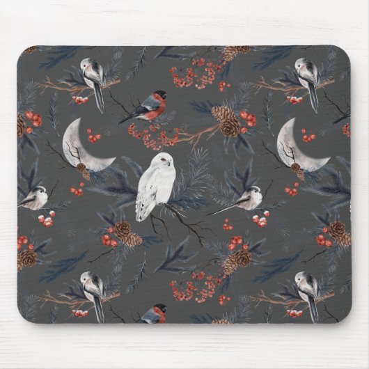 Tapis De Souris Oiseaux D'Hiver Avec Chouette Neige (Devant)