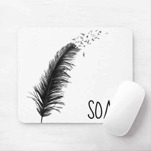 Tapis De Souris Oiseaux en plume sur blanc (Avec souris)