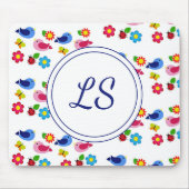 Tapis De Souris Oiseaux et fleurs printemps motif blanc (Devant)