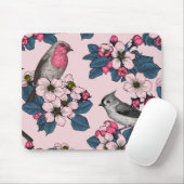 Tapis De Souris Oiseaux et fleurs roses (Avec souris)
