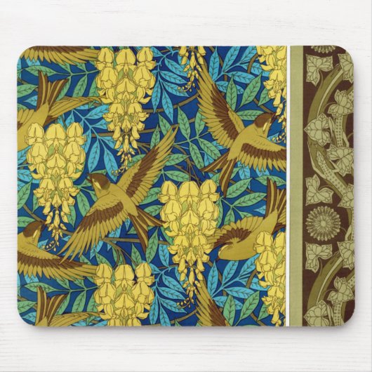Tapis De Souris Oiseaux et glycine Verneuil bleu brun jaune (Devant)