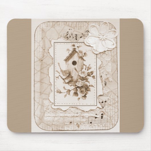 Tapis De Souris Oiseaux Et Maison Shabby Chic (Devant)