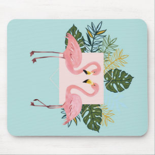 Tapis De Souris Oiseaux Flamants roses avec Feuilles Flamant ros