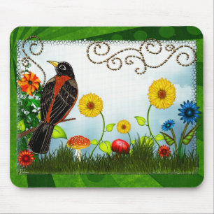 Tapis De Souris Oiseaux observer l'art populaire Whimsical