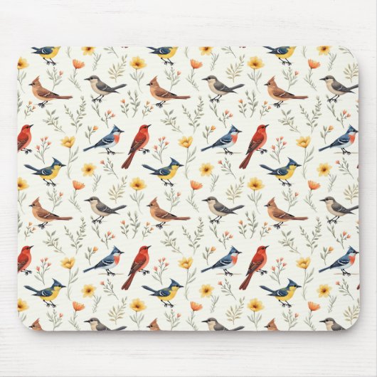 Tapis De Souris Oiseaux Peints de Couleurs Vives (Devant)