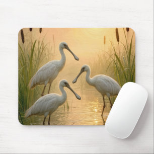 Tapis De Souris Oiseaux spatules dans une zone humide