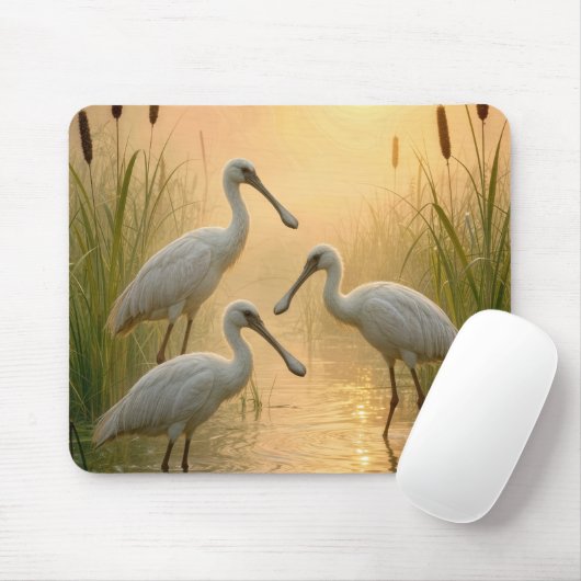 Tapis De Souris Oiseaux spatules dans une zone humide (Avec souris)