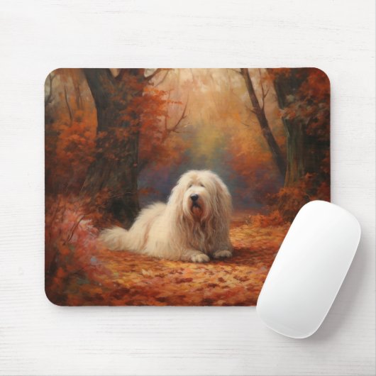 Tapis De Souris Old English Sheepdog en automne Leaves Fall Inspir (Avec souris)