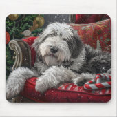 Tapis De Souris Old English Sheepdog Festive de Noël (Devant)