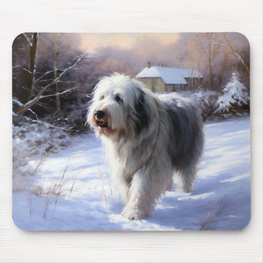 Tapis De Souris Old English Sheepdog Laisser neiger Noël (Devant)
