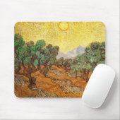 Tapis De Souris Olive Trees Ciel Jaune & Soleil Van Gogh Art (Avec souris)