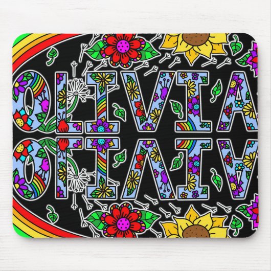 Tapis De Souris Olivia, Digital Folk Art Style Girl's Name (Devant)