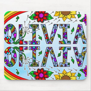 Tapis De Souris Olivia, Digital Folk Art Style Girl's Name Mouse P