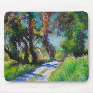 Tapis De Souris Oliviers au bord de la mer – Pastel méditerranéen