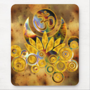 Tapis De Souris Om Lotus univers jaune foncé