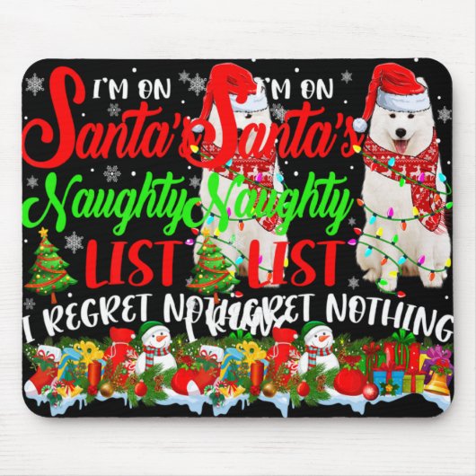 Tapis De Souris On Santas Naughty List Xmas American Eskimo T Shir (Devant)
