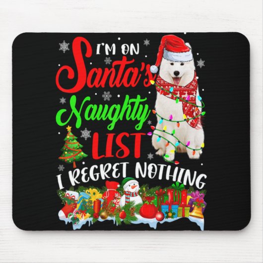 Tapis De Souris On Santas Naughty List Xmas American Eskimo T Shir (Devant)