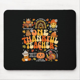 Tapis De Souris One Thankful Teacher Thanksgiving Groovy Fall Autu