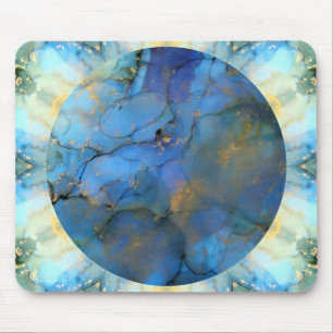 Tapis De Souris or bleu abstrait scifi orb terre