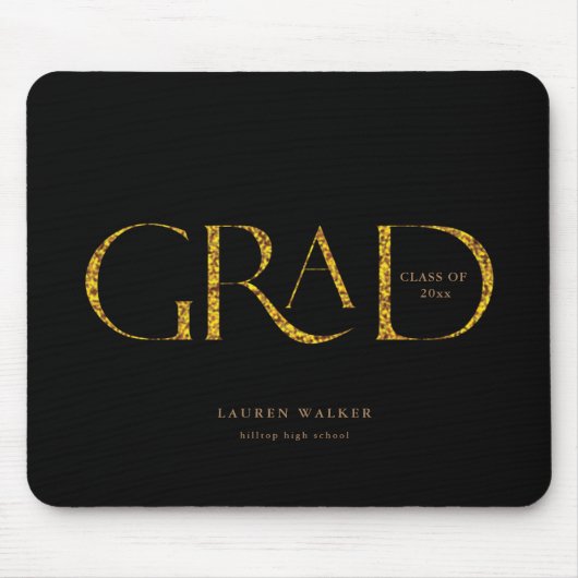 Tapis De Souris or brillant élégant script diplômé (Devant)