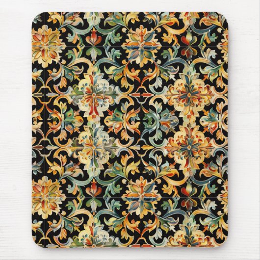 Tapis De Souris Or fleuri sur noir (Devant)