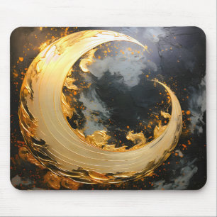 Tapis De Souris Or noir Abstrait Tourbillon Moderne Lune