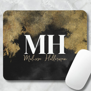 Tapis De Souris Or Noir Nom de Script Monogramme