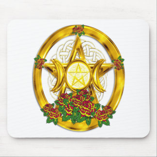 Tapis De Souris Or païen de pentagramme de Wiccan avec des roses